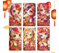 Sobres Rojos Para Dinero - Juego De Bolsillo De La Suerte Con Patrón De Caballo De 6 Piezas | Sobres De Papel Del Año Nuevo Lunar 2026 Para Efectivo Y Tarjetas De Regalo | Paquetes Rojos Tradicionales