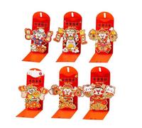 Sobres rojos para el año del caballo - 6 paquetes portátiles en relieve 3D 2026, sobres de año nuevo chino rojo de 6.69 x 3.54 pulgadas | Paquetes de monedas de la suerte | Bendición espiritual