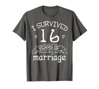 Sobreviví 16 Años de Matrimonio Pareja Regalo de 16 Aniversario Camiseta, Hombre, Asfalto, 4XL