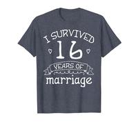 Sobreviví 16 Años de Matrimonio Pareja Regalo de 16 Aniversario Camiseta, Hombre, Azul Jaspeado, 4XL