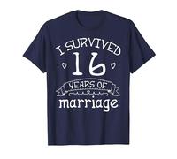 Sobreviví 16 Años de Matrimonio Pareja Regalo de 16 Aniversario Camiseta, Hombre, Azul Marino, 3XL