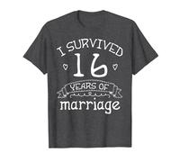 Sobreviví 16 Años de Matrimonio Pareja Regalo de 16 Aniversario Camiseta, Hombre, Jaspeado Oscuro, XL