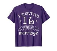 Sobreviví 16 Años de Matrimonio Pareja Regalo de 16 Aniversario Camiseta, Hombre, Morado, XL