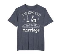 Sobreviví 16 Años de Matrimonio Pareja Regalo de 16 Aniversario Camiseta, Hombre Tallas Grandes, Azul Jaspeado, 4X Alto