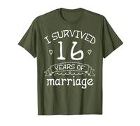 Sobreviví 16 Años de Matrimonio Pareja Regalo de 16 Aniversario Camiseta, Hombre, Verde Oliva, 3XL