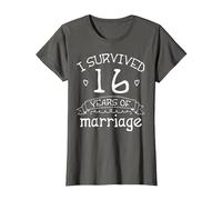 Sobreviví 16 Años de Matrimonio Pareja Regalo de 16 Aniversario Camiseta, Mujer, Asfalto, XS