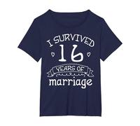 Sobreviví 16 Años de Matrimonio Pareja Regalo de 16 Aniversario Camiseta, Mujer Tallas Grandes, Azul Marino, 2XL Grande