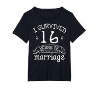 Sobreviví 16 Años de Matrimonio Pareja Regalo de 16 Aniversario Camiseta, Mujer Tallas Grandes, Negro, 4XL Grande