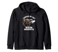 Sobreviví a mi Primer Encuentro con Bisonte Divertido Sudadera con Capucha