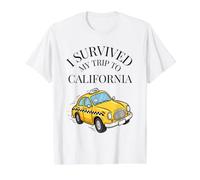 Sobreviví a mi Viaje a California en un Taxi de la Ciudad de California Camiseta gráfica económica, Hombre, Blanco, M