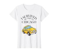 Sobreviví a mi Viaje a Chicago en un Taxi de la Ciudad de Chicago Camiseta gráfica económica, Mujer, Blanco, S