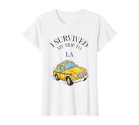 Sobreviví a mi Viaje a Los Ángeles en un Taxi de LA City Camiseta gráfica económica, Mujer, Blanco, L