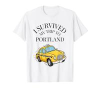 Sobreviví a mi Viaje a Portland en un Taxi de Portland City Camiseta gráfica económica, Hombre, Blanco, M