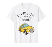 Sobreviví a mi Viaje a Seattle en un Taxi de Seattle City Camiseta gráfica económica, Hombre, Blanco, M