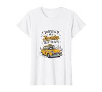 Sobreviví a mi Viaje de Jimothy a Nueva York Taxi Divertido Camiseta gráfica económica, Mujer, Blanco, L