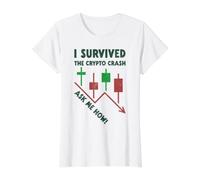 Sobreviví al Crypto Crash Pregúntame cómo Crypto & Stock Trader Camiseta gráfica económica, Mujer, Blanco, S