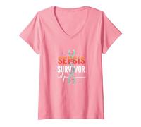 Sobreviviente de concientización sobre la Sepsis - Inspirando la recuperación médica Camiseta Cuello V, Mujer, Rosado, M
