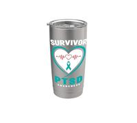 Sobreviviente de PTSD - Conciencia sobre el TEPT de cinta verde azulado Vaso térmico de acero inoxidable de doble pared