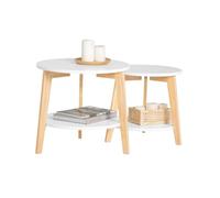 SoBuy 2 mesas Nido Redondas auxiliares, 50cm y 40cm para salón | Mesas de centro modernas combinables, diseño compacto para ahorrar espacio, color blanco, FBT75-W