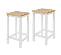 SoBuy 2 x Taburetes de Bar Cuadrado Silla Cocina Madera de Caucho y Pino Blanco FST29-WNx2 ES