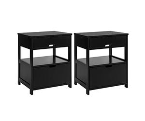 SoBuy 2pcs Mesita de Noche con 2 cajones y Estante, Mesa Auxiliar, Moderno Mesa de Noche Dormitorio, 45 x 38 x 55 cm, Negro, FRG258-SCHx2
