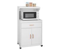 SoBuy Carrito Cocina, Mueble Auxiliar, Mueble microondas con cajón y Armario, Carro con Ruedas para almacenaje Cocina, Blanco, 62x119x40 cm FSB12-W