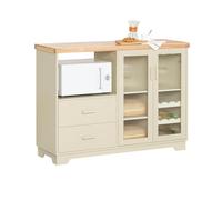 SoBuy Aparador de Cocina con Estante para Microondas y Botellero Mueble Auxiliar de Cocina 120 cm con 2 Cajones y Puertas de Vidrio - Almacenaje Moderno para Comedor y Salon Beige 120x90x40cm FSB81-MI