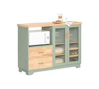 SoBuy Aparador de Cocina con Estante para Microondas y Botellero Mueble Auxiliar de Cocina 120 cm con 2 Cajones y Puertas de Vidrio - Almacenaje Moderno para Comedor y Salon verde 120x90x40cm FSB81-GR