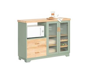SoBuy Aparador de Cocina con Estante para Microondas y Botellero Mueble Auxiliar de Cocina 120 cm con 2 Cajones y Puertas de Vidrio - Almacenaje Moderno para Comedor y Salon verde 120x90x40cm FSB81-GR
