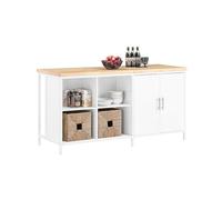 SoBuy Aparador Salon 3-en-1 - Isla Central de Cocina para Salón y Comedor con 4 Compartimentos Abiertos y Armario, Mueble de Almacenaje para Cocina, Salón o Entrada 170 × 60 × 89 cm Blanco KNL09-WN