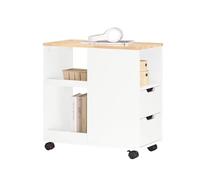 SoBuy Archivador Móvil y Mesa de Almacenaje con Ruedas - Mesa Multifuncional para Oficina en Casa, Soporte para Impresora, Mesa Auxiliar, L60 x P30 x H60 cm, FBT130-WN