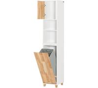 SoBuy Armario alto baño con 1 cesto 1 puerta y 2 estantes madera blanco
