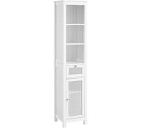 SoBuy BZR36-W Mueble Columna de baño Armario Alto para baño con 1 Cajón,1 Puerta Y 3 Estantes Blanco 35 x 32 x 161 cm ES