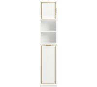 SoBuy BZR87-W Armario Alto de Baño Mueble Baño Auxiliar Columna de Baño con 1 Puerta 2 estantes y 1 cesto 33 x 32 x 171 cm Blanco ES