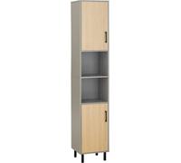 SoBuy Armario alto de baño con 2 puertas madera gris y madera