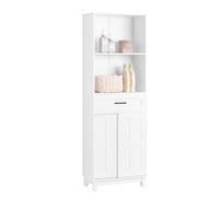 SoBuy Armario Alto de Baño Mueble Baño Auxiliar Columna de Baño con 2 Puertas 2 Estantes Abiertos y 1 Cajón Blanco 56 x 30 x 165 cm BZR141-W ES