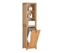SoBuy Armario Alto de Baño Mueble Columna Estanterías Baño con 1 Cesto Ropa Sucia 3 Estantes 40 x 35 x 172 cm ES