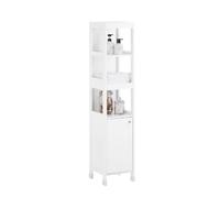 SoBuy Armario Alto de Suelo para Baño con 3 Compartimentos Abiertos Mueble Columna de Baño con 1 Puerta y 2 Estantes 30 x 30 x 144 cm Blanco BZR187-W ES