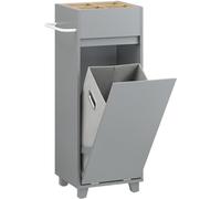 SoBuy Mueble Columna de Baño con 1 Compartimento Armario Alto para Baño Estanterías de Baño con 1 Cesto para Ropa Sucia Gris 35 x 30 x 90 cm BZR159-DG ES