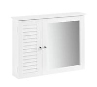 SoBuy Armario Baño Colgar con Espejo Mueble Baño Suspendido Blanco, 65 x 15 x 49 cm, Diseño 2 en 1 con Estantes Ajustables, Pequeños BZR55-W