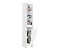 SoBuy Armario Baño Columna Estrecha con Cesto Ropa Blanco Mueble Alto Auxiliar MDF con Baldas Ajustables, Almacenaje Abierto Ideal para Baños Pequeños 30x170x30cm BZR158-W