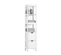 SoBuy Armario Baño Columna Estrecho Mueble Auxiliar de Baño Moderno con 3 Estantes y 2 Cajones Alta Capacidad de Almacenaje Diseño Compacto Estilo Nórdico 30x30x144 cm FRG126-W