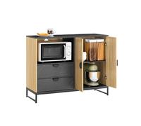 Sobuy armario de almacenamiento con nicho para microondas (ø6 cm) y portavasos, armario con estante ajustable, roble/negro, 107×40×85 cm, fsb103-n
