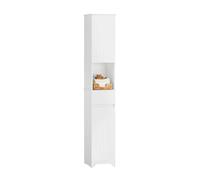 SoBuy Armario de Baño Alto - Mueble Auxiliar Estrecho con Estantes Ajustables - Columna de Baño Resistente a la Humedad de Madera, Blanco, 30 x 170 x 30 cm, BZR109-W