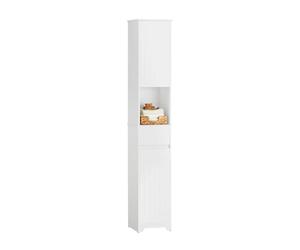 SoBuy Armario de Baño Alto - Mueble Auxiliar Estrecho con Estantes Ajustables - Columna de Baño Resistente a la Humedad de Madera, Blanco, 30 x 170 x 30 cm, BZR109-W