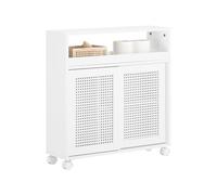 SoBuy Armario de Baño Estrecho con Ruedas - Armario Móvil Multifunciona, Almacenaje para Papel Higiénico - Mueble Auxiliar de Baño de Madera con Estantes Ajustables, Blanco, 20x70x65cm, BZR119-W