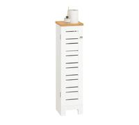 SoBuy Armario de Baño Estrecho - Estante de Baño de Madera - Soporte para Papel Higiénico, Mueble Auxiliar Multifuncional en Madera, Resistente a la Humedad, Blanco-Natural, 20x75x18cm, BZR85-W