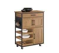 Sobuy armario de cocina con ruedas con encimera - carrito de cocina con cajones, botellero, isla central compacta, marrón, fkw134-n