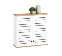 SoBuy Armario de Pared para Baño - Mueble de Baño - Armario Colgante con Puertas de Persiana y Estantes Ajustables de Madera, para Cocina y Pasillo - Vitrina Pared, Blanco, 60x56x19cm, BZR42-W