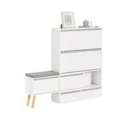 SoBuy Armario Entrada con Banco móvil 124x24x126cm para recibidor | Zapatero con 2 solapas, 2 cajones y banco extraíble, MDF E1, capacidad 100kg FSR134-W